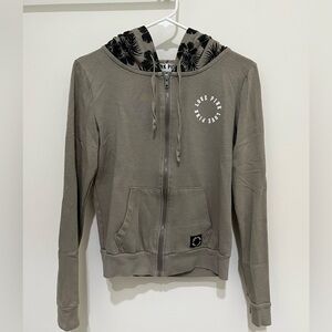 PINK Brand Olive Green Zip-Up Hoodie with Black Floral Accents